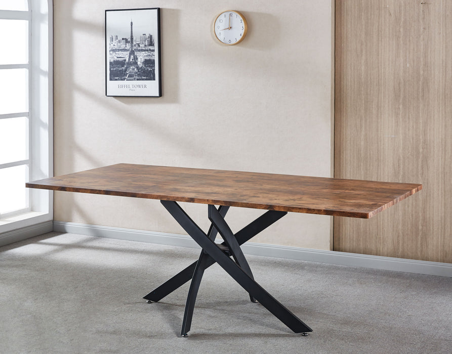 Rectangle MDF Dining Table, Printed Walnut Table Top , Black Metal Base