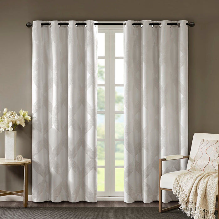 Ogee Knitted Jacquard Total Blackout Curtain Panel - Ivory