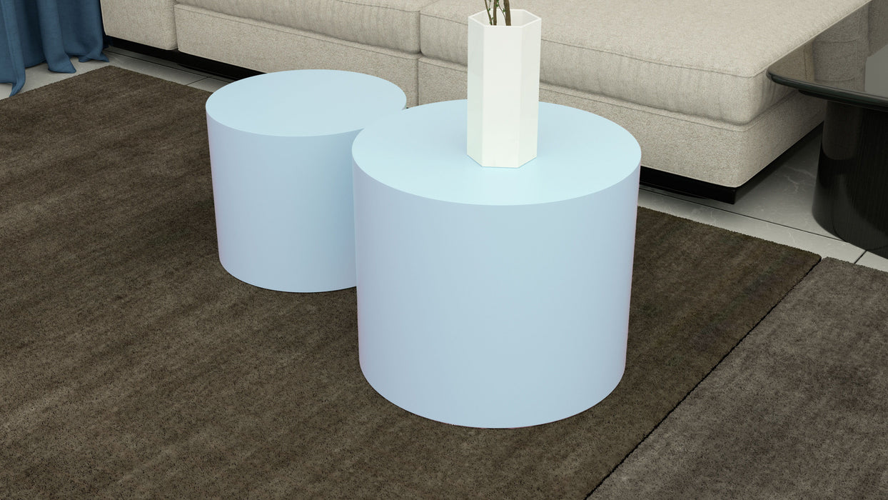 Nesting Table (Set of 2) MDF Side Table Round Shape Blue