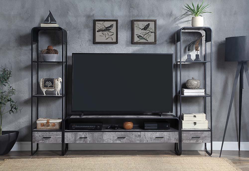 Raziela - Side Pier - Concrete Gray & Black Finish Unique Piece Furniture