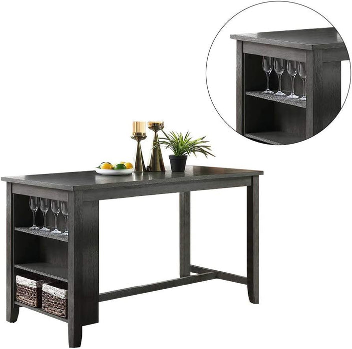 Modern Casual 1 Piece Counter Height High Dining Table Storage Shelves Gray Finish Wooden Kitchen Breakfast Table Dining Room Furniture