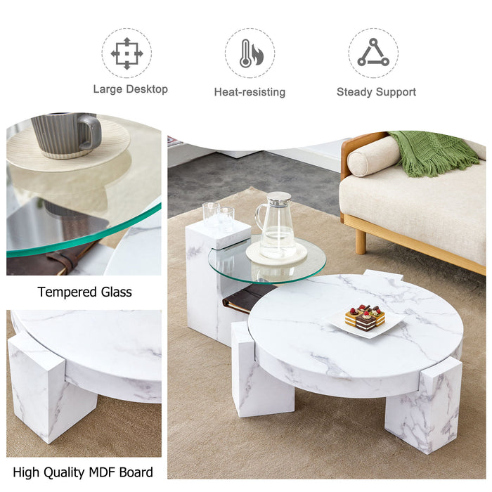 A Modern, Fashionable, And Durable Marble Textured MDF Coffee Table With A Side Table, Match With Multiple Scenes, Suitable For Living Room And Bedroom
