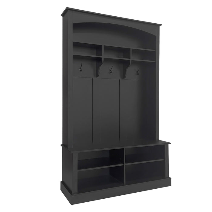 On Trend Wide Hall Tree With Bench And Shoe Storage, Multi - Functional Storage Bench With 3 Hanging Hooks & Open Storage Space, Rectangle Storage & Shelves Coat Rack For Hallway, Black