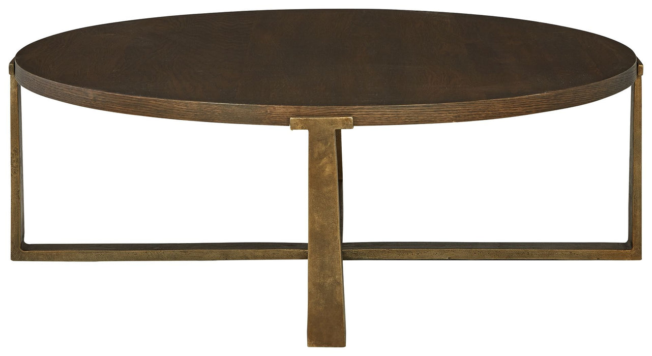 Balintmore - Brown / Gold Finish - Round Cocktail Table Unique Piece Furniture