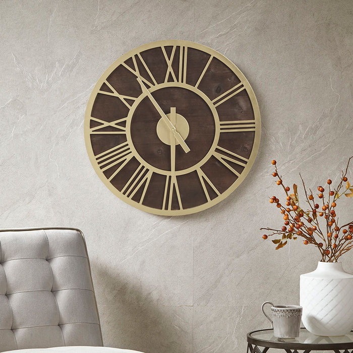 Wood Wall Clock - Brown / Gold