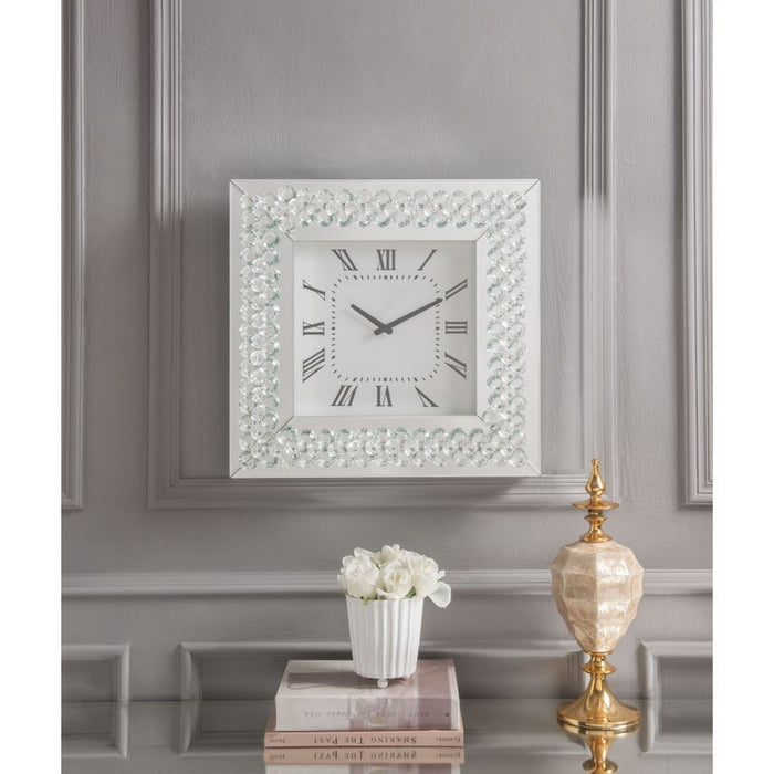 Lotus - Wall Clock - Mirrored & Faux Crystals Unique Piece Furniture
