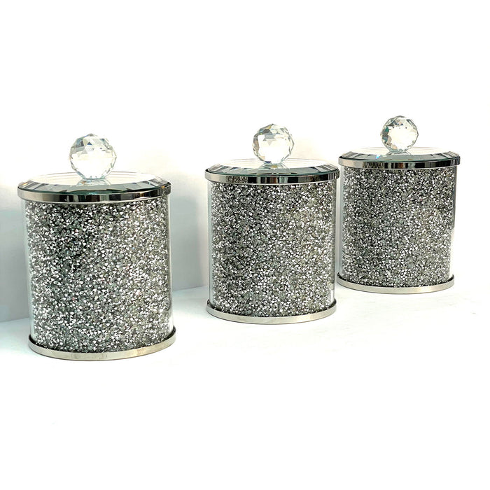 Ambrose Exquisite Three Glass Canister Set In Gift Box Silver