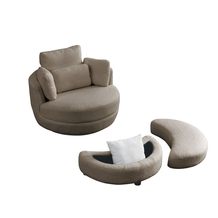Oversized Swivel Chair With Moon Storage Ottoman For Living Room, Modern Accent Round Loveseat Circle Swivel Barrel Chairs For Bedroom Cuddle Sofa Chair Lounger Armchair, 4 Pillows, Teddy Fabric