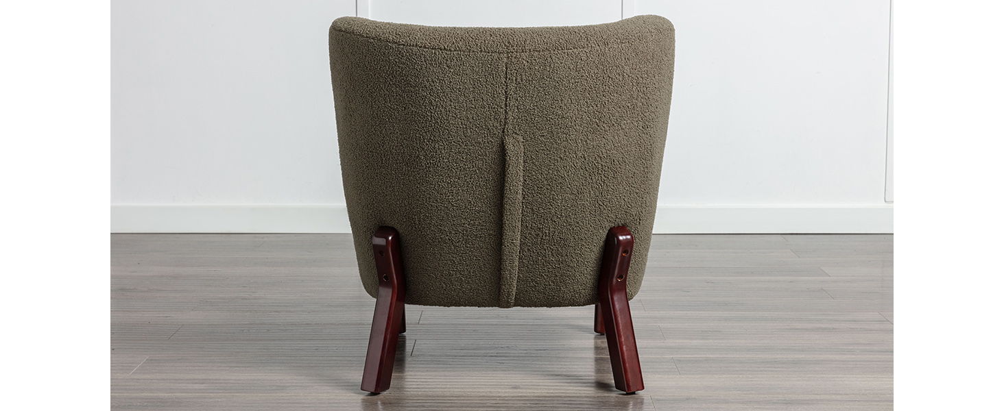 Accent Chair, Upholstered Armless Chair Lambskin Sherpa Single Sofa Chair With Wooden Legs, Modern Reading Chair For Living Room Bedroom Small Spaces Apartment, Green