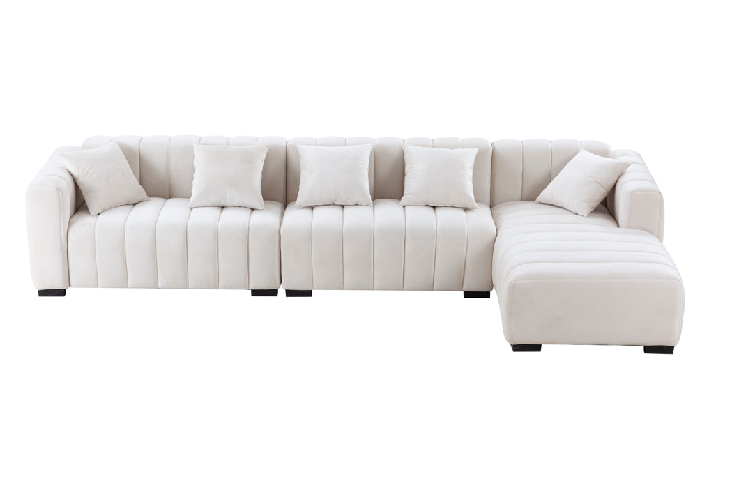 L-Shape Sectional Sofa With Deep Tufted Velvet Upholstered Right Chaise Modular Sofa Beige