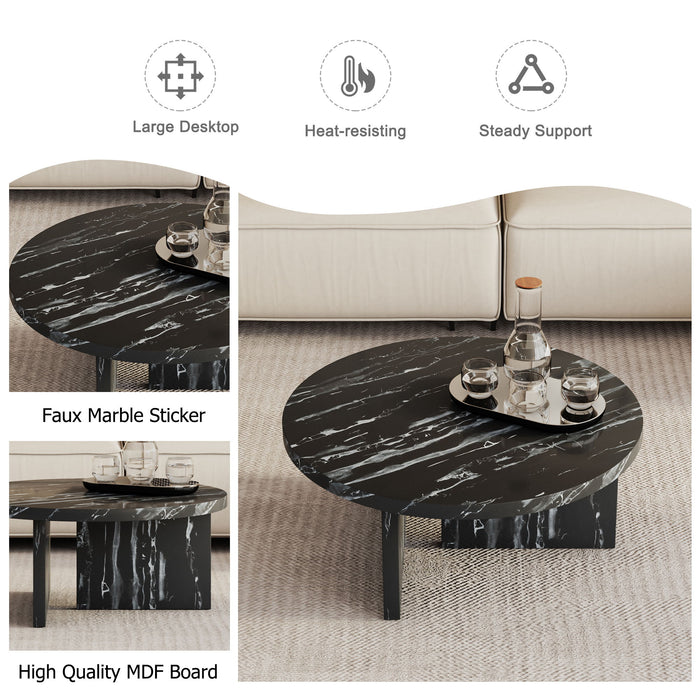 Black MDF Material Circular Coffee Table With Texture, Black Middle Table, Modern Tea Table, Suitable For Small Spaces, Living Room