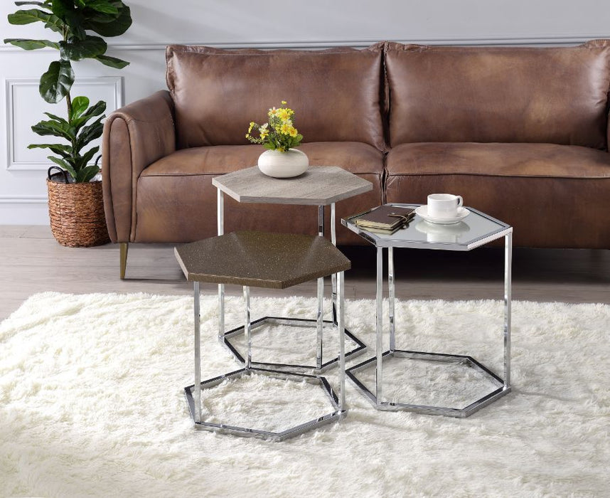 Simno - Coffee Table - Clear Glass, Taupe, Gray Washed & Chrome Finish Unique Piece Furniture