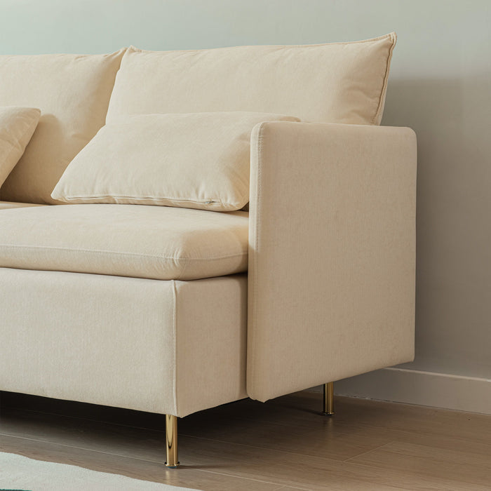 Modular L-Shaped Corner Sofa, Movable Chaise Facing Left / Right, Beige Cotton-Linen -90.9 Inches