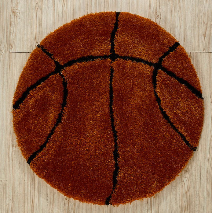 Sports Theme Shaped Hand Tufted Extra Soft Shag Area Rug (36 In Diameter) - Brown