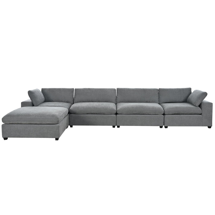 U Style Upholstered Oversize Modular Sofa With Removable Ottoman, Sectional Sofa For Living Room Apartment (5 Seater) - Grey