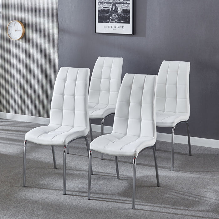 Modern Lattice Design Leatherette Dining Chair With Silver Metal Legs (Set of 4) - White