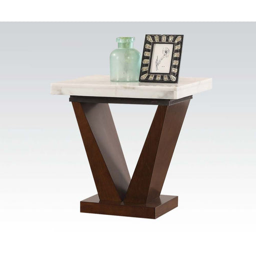 Forbes - End Table - White Marble & Walnut Unique Piece Furniture
