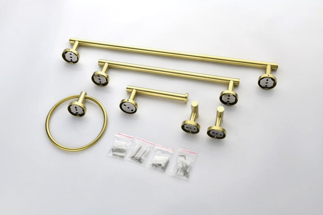 6 Pieces Brushed Gold Bathroom Hardware Set Stainless Steel Round Wall Mounted Includes Hand Towel Bar, Toilet Paper Holder, Robe Towel Hooks, Bathroom Accessories Kit