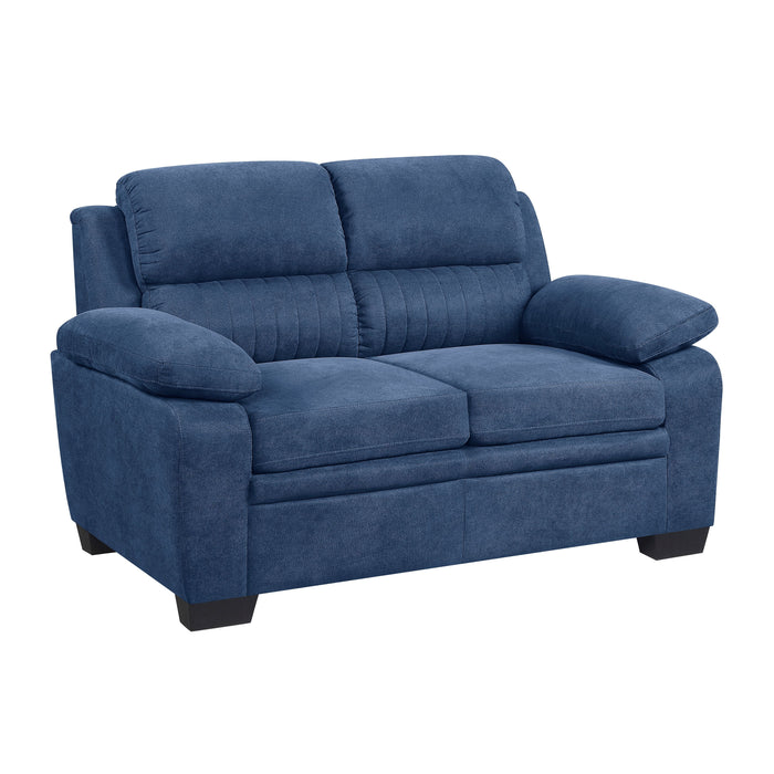 Comfortable Plush Seating Loveseat 1 Piece Modern Blue Textured Fabric Channel Tufting Solid Wood Frame Living Room Furniture