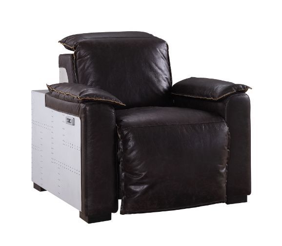 Nernoss - Recliner - Dark Grain Brown Leather & Aluminum Unique Piece Furniture