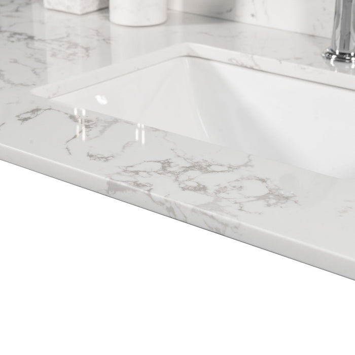 Montary 43" X22" Bathroom Stone Vanity Top Engineered Stone Carrara White Marble Color With Rectangle Undermount Ceramic Sink And Single Faucet Hole With Back Splash .