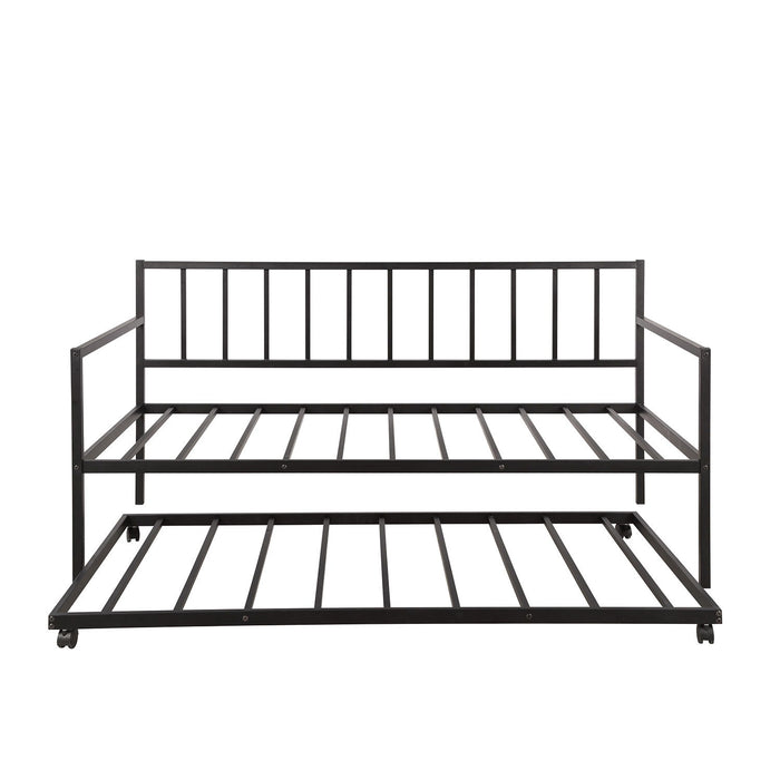 Twin Daybed With Trundle Multifunctional Metal Lounge Daybed Frame For Living Room Guest Room