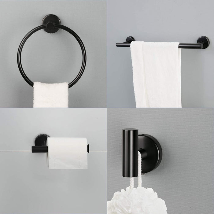 6 Piece Stainless Steel Bathroom Towel Rack Set Wall Mount Matte - Black