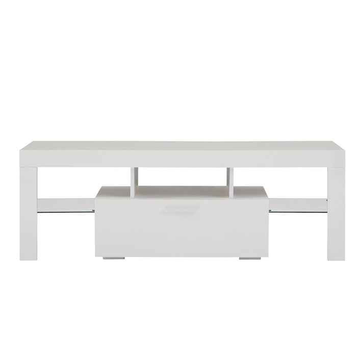 White Morden TV Stand With LED Lights, High Glossy Front TV Cabinet, Can Be Assembled In Lounge Room, Living Room Or Bedroom - Ivory