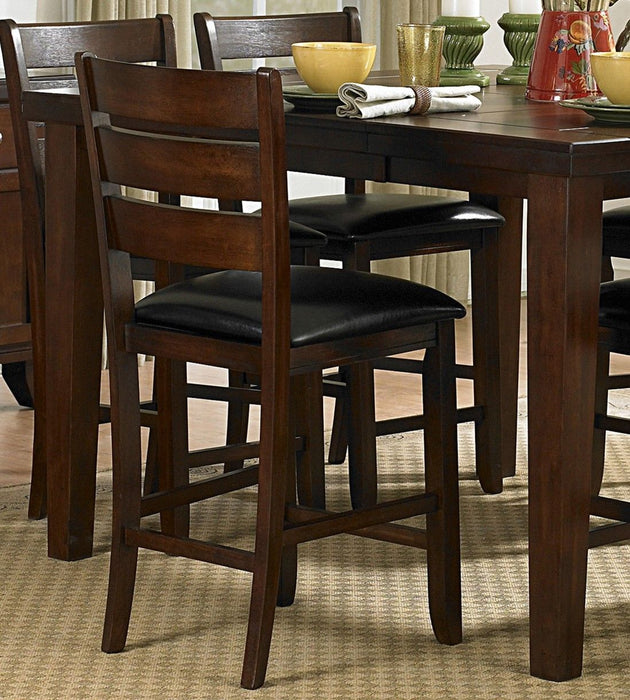 Contemporary Dining 8 Pieces Set Counter Height Table Self-Storing Extension Leaf And 6 Counter Height Chairs Dark Oak Finish Dining Room Furniture
