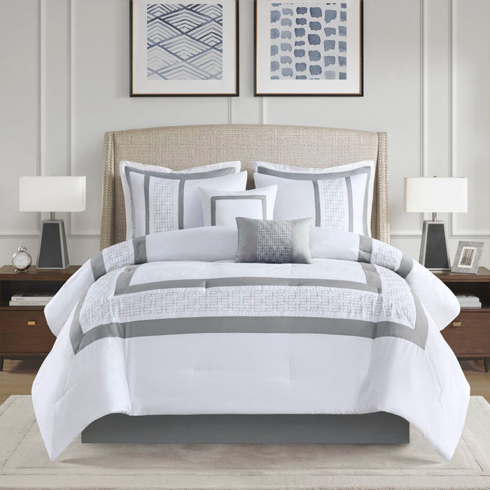 8 Piece Embroidered Comforter Set - White