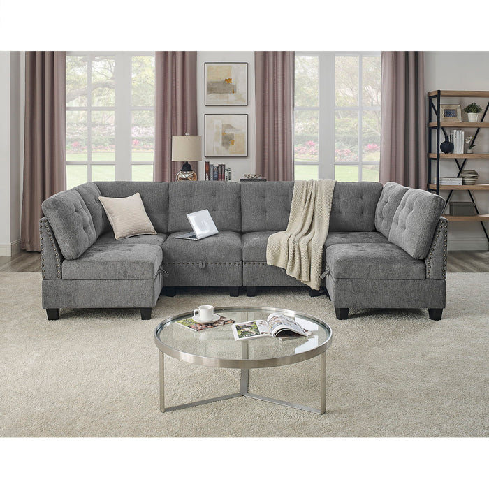 U Shape Modular Sectional Sofa, Diy Combination, Includes Four Single Chair And Two Corner, Grey Chenille