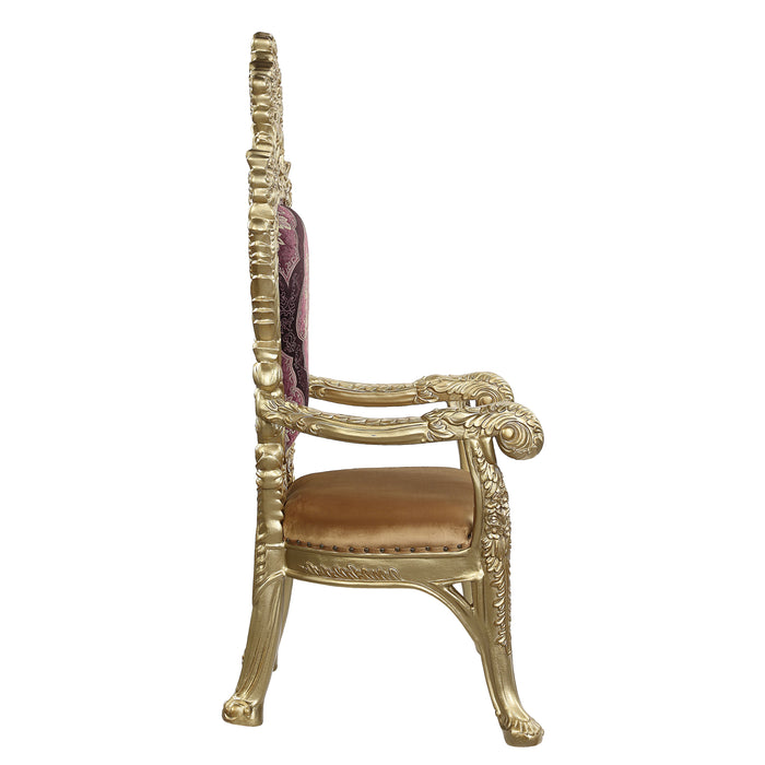 Acme Bernadette Arm Chair (Set of 2) Pattern Fabric & Gold Finish