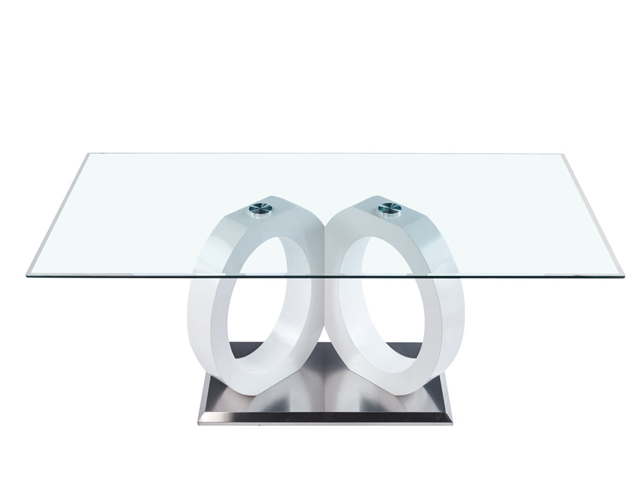 Modern Design Tempered Glass Dining Table With White MDF Middle Support And Stainless Steel Base