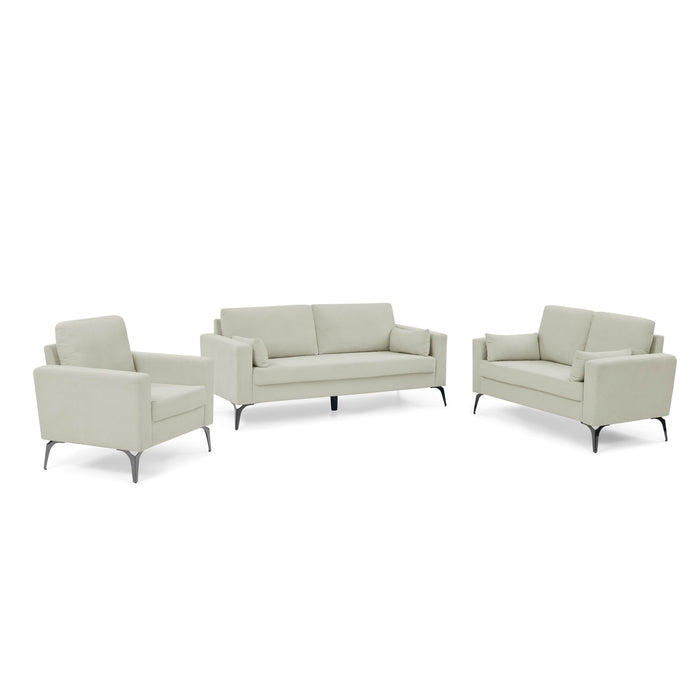 3 Piece Living Room Sofa Set, Including 3-Seater Sofa, Loveseat And Sofa Chair, With Two Small Pillows, Corduroy Beige
