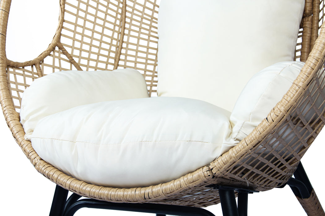 Patio PE Wicker Egg Chair Model 4 With Natural Color Rattan Beige Cushion And Side Table