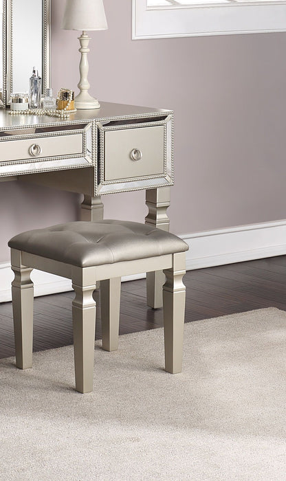 Luxurious Majestic Classic Silver Color Vanity Set Stool 3- Storage Drawers 1 Piece Bedroom Furniture Set Tri-Fold Mirror