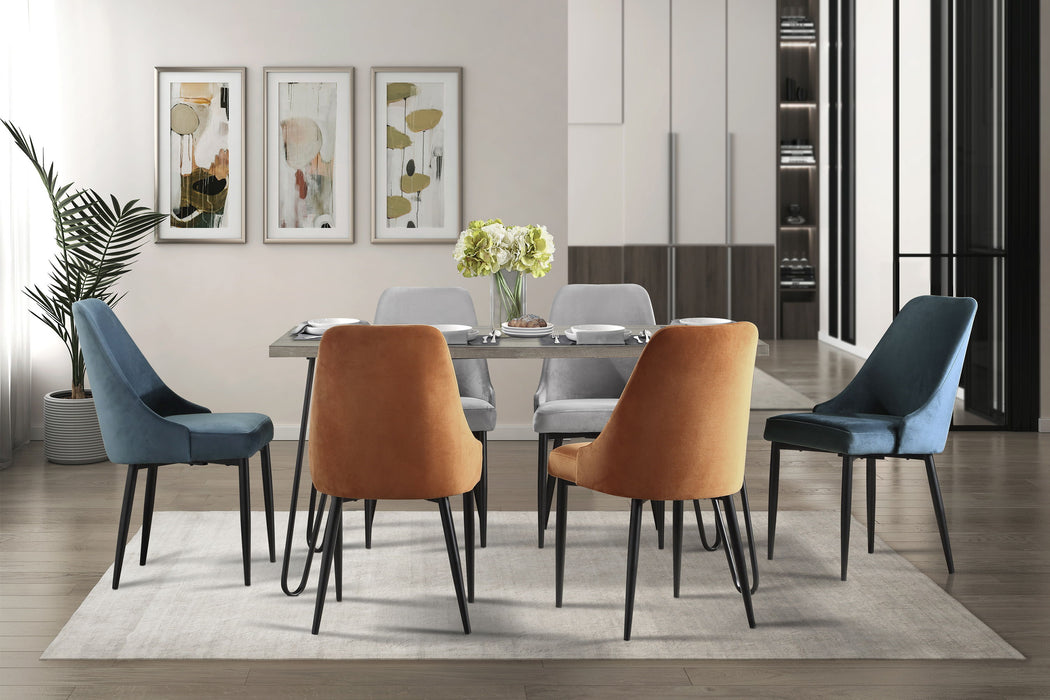 Modern Sleek Design Velvet Fabric Blue Side Chair (Set of 2) Black Finish Metal Legs Dining Furniture