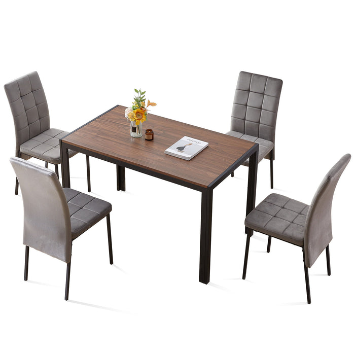 5 Piece Dining Set Including Grey Velvet High Back Nordic Dining Chair & Creative Design MDF Dining Table