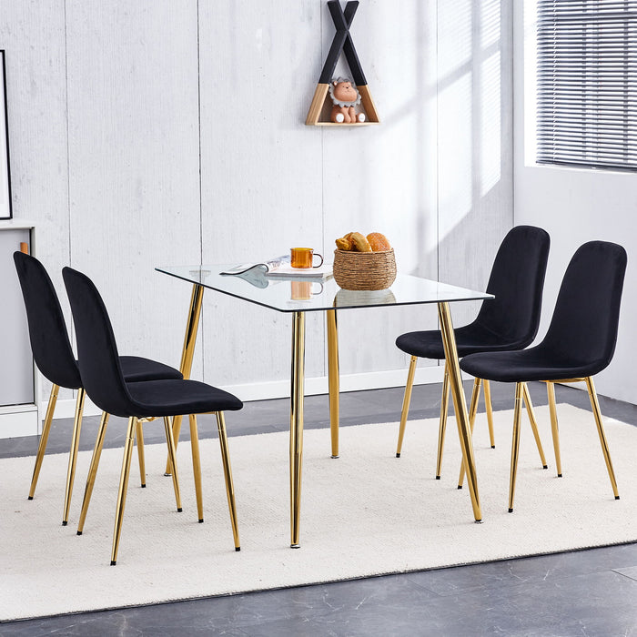 Dining Chairs (Set of 4), Modern Mid-Century Style Dining Kitchen Room Upholstered Side Chairs, Accent Chairs Spoon Shaped With Soft Velvet Fabric Cover Cushion Seat And Golden Metal Legs
