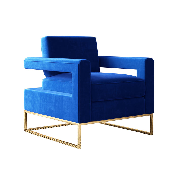 Modern Velvet Accent Chair, Elegant Armchair With Stainless Steel Base - Blue