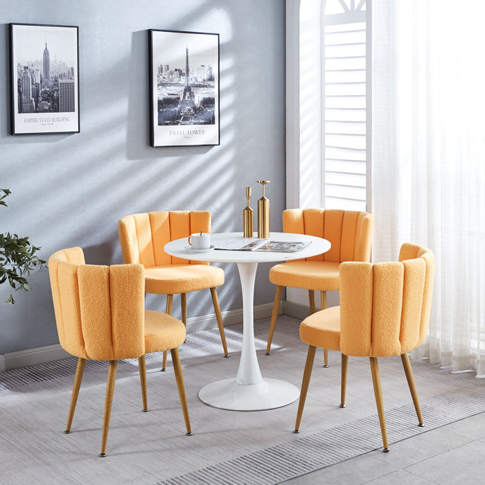 Modern Yellow Dining Chair (Set of 2) With Iron Tube Wood Color Legs, Shorthair Cushions And Comfortable Backrest, Suitable For Dining Room, Cafe, Simple Structure.