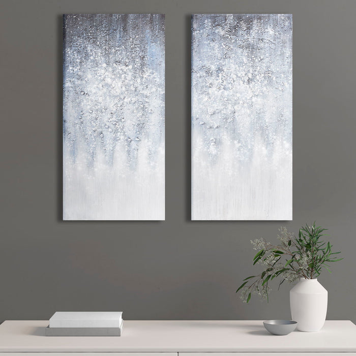 Heavily Embellished (Set of 2) Canvas Wall Art Set - White / Blue