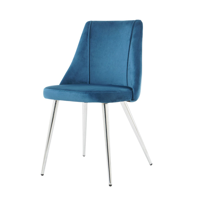 Modern Simple Velvet Blue Dining Chair Home Bedroom Stool Back Dressing Chair Student Desk Chair Chrome Metal Legs (Set of 4)