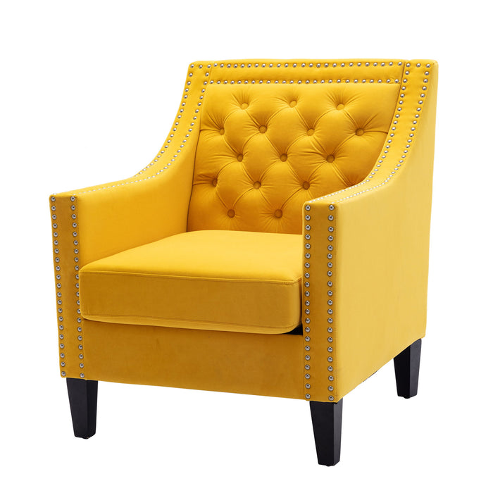 Coolmore Accent ArmChair With Nailheads And Solid Wood Legs - Yellow
