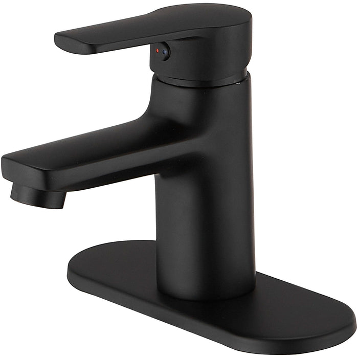 Single Handle Single Hole Low Arc Bathroom Faucet With Supply Line In Matte Black