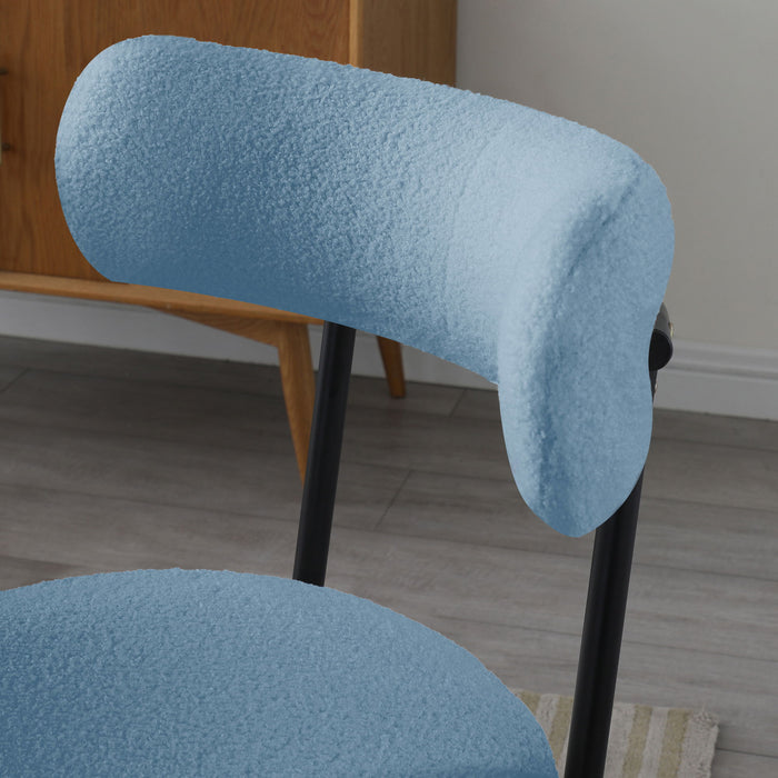 Dining Chairs (Set of 2) Round Upholstered Sherpa Fabric Dining Room Chairs With Curved Backrest, Mid-Century Modern Accent Chairs With Black Metal Adjustable Legs For Dining Room, Living Room, Kitchen - Light Blue