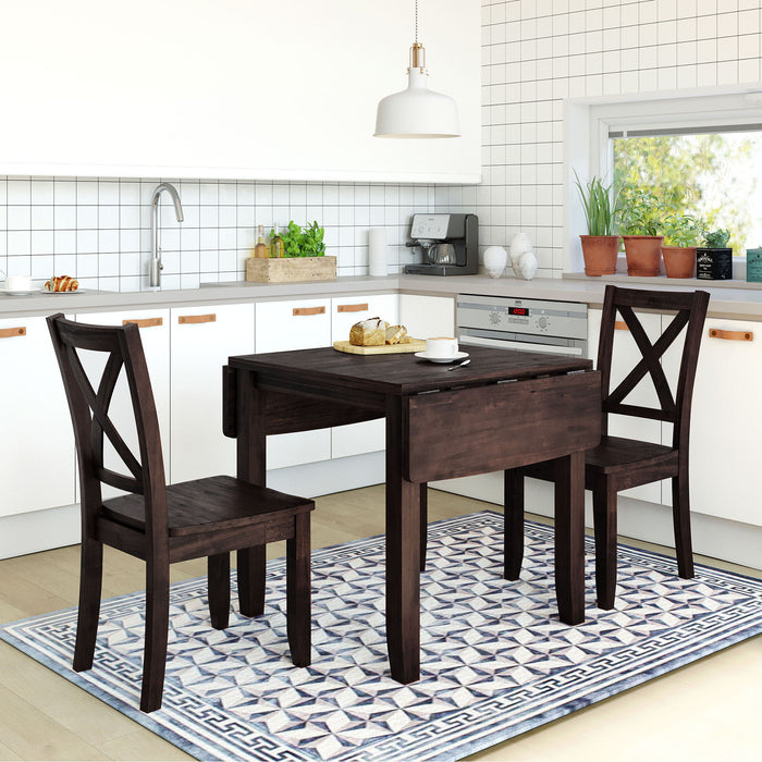 Top max 3 Piece Wood Drop Leaf Breakfast Nook Dining Table Set With 2 X-Back Chairs For Small Places, Espresso