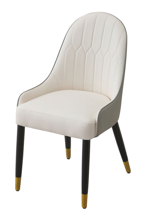 Dining Chair With PU Leather White Gray Color Solid Wood Metal Legs (Set of 2)