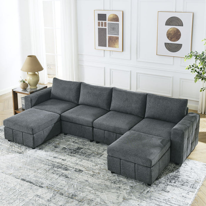 [Video]Upholstered Modular Sofa, U-Shaped Sectional Sofa Sets For Living Room Apartment (4-Seater, 2 Ottoman)