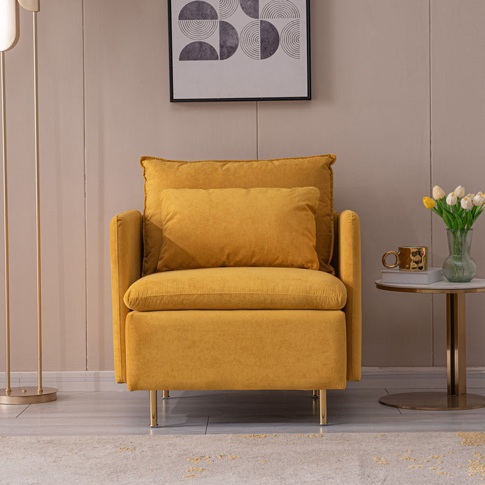 Modern Fabric Accent Armchair, Upholstered Single Sofa Chair, Yellow Cotton Linen